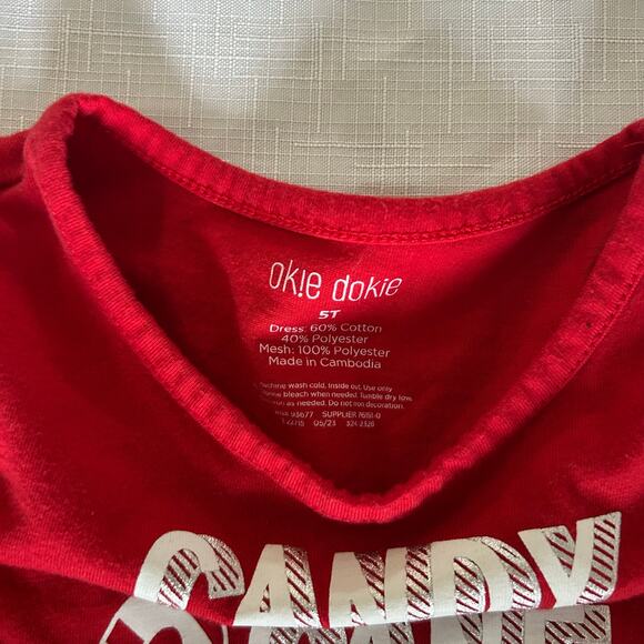 Okie Dokie Candy Cane Cutie Christmas Dress 5T Red Tulle Skirt Holiday Outfit - Picture 3 of 3